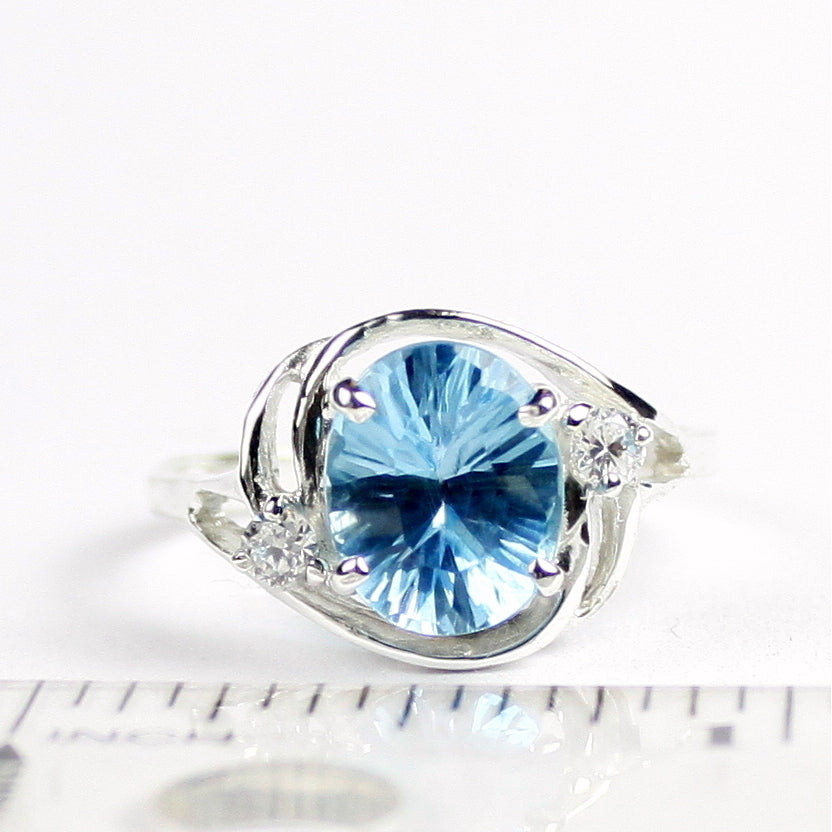 Sterling Silver Ladies Ring Quantum Cut Swiss Blue Topaz SR021 Image 4