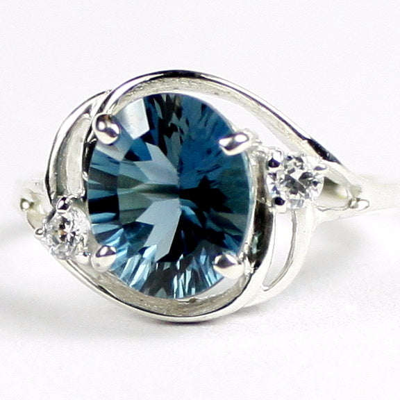 Sterling Silver Ladies Ring Quantum Cut London Blue Topaz SR021 Image 1