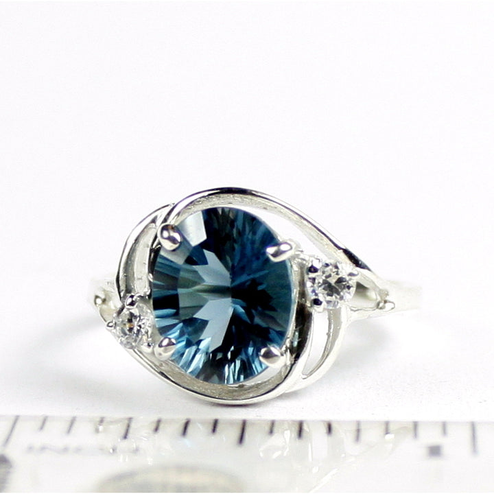 Sterling Silver Ladies Ring Quantum Cut London Blue Topaz SR021 Image 4