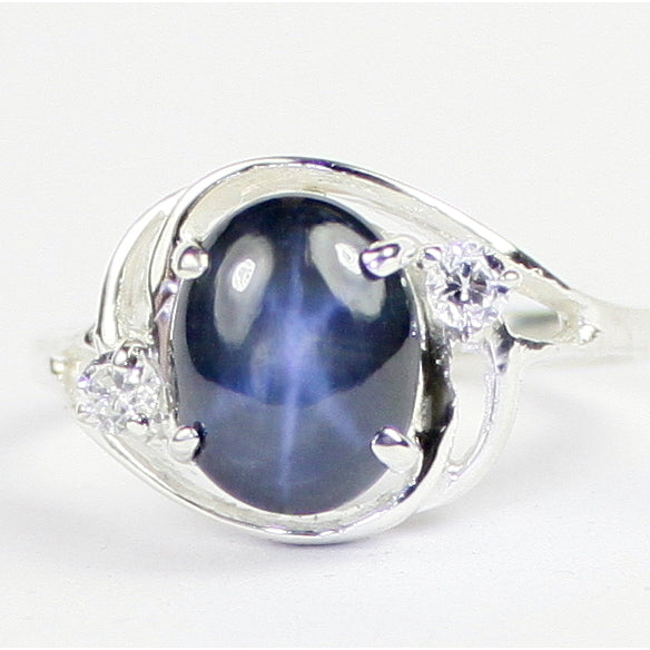 Sterling Silver Ladies Ring Natural Blue Star Sapphire SR021 Image 1