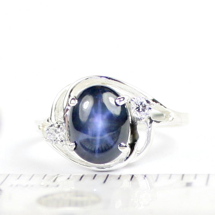 Sterling Silver Ladies Ring Natural Blue Star Sapphire SR021 Image 4