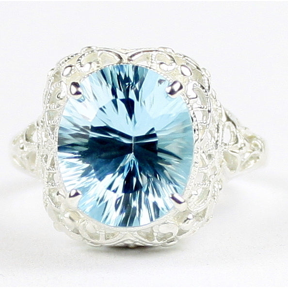 Sterling Silver Antique Style Filigree Ladies Ring Quantum Cut Swiss Blue Topaz SR009 Image 1