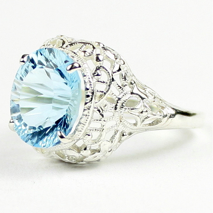 Sterling Silver Antique Style Filigree Ladies Ring Quantum Cut Swiss Blue Topaz SR009 Image 2