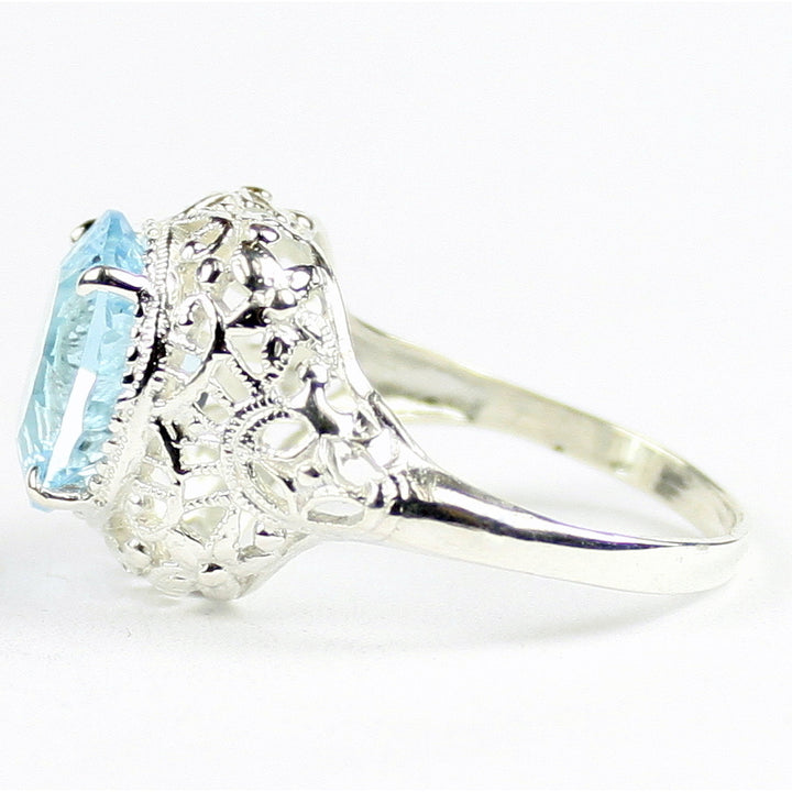 Sterling Silver Antique Style Filigree Ladies Ring Quantum Cut Swiss Blue Topaz SR009 Image 3