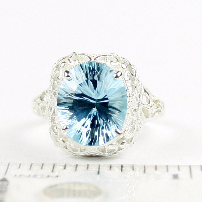 Sterling Silver Antique Style Filigree Ladies Ring Quantum Cut Swiss Blue Topaz SR009 Image 4