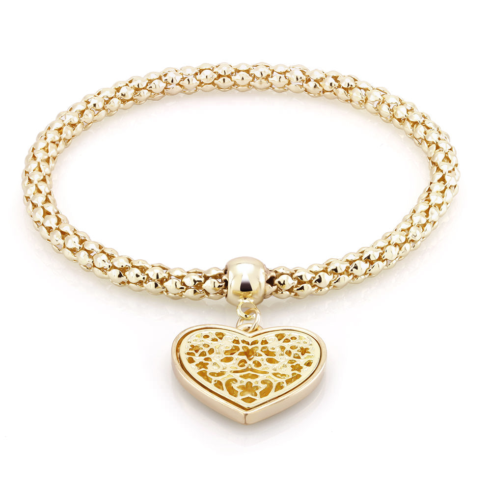 18kt Gold Filgree Heart Charm Bracelet Image 2