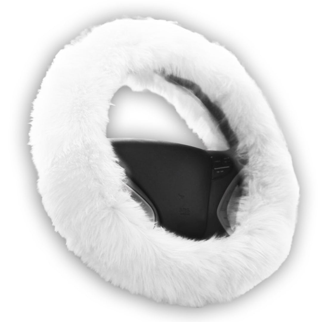 Zone Tech Plush Genuine Sheepskin Stretch On Vehicle Steering Wheel Cover Pure White Car Protector Image 1
