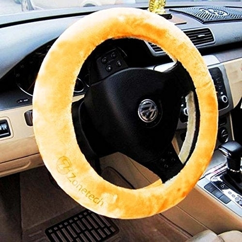 Zone Tech Plush Comfortable Beige Car Truck SUV Van Steering Wheel Cover Protector Faux Sheepskin Image 1