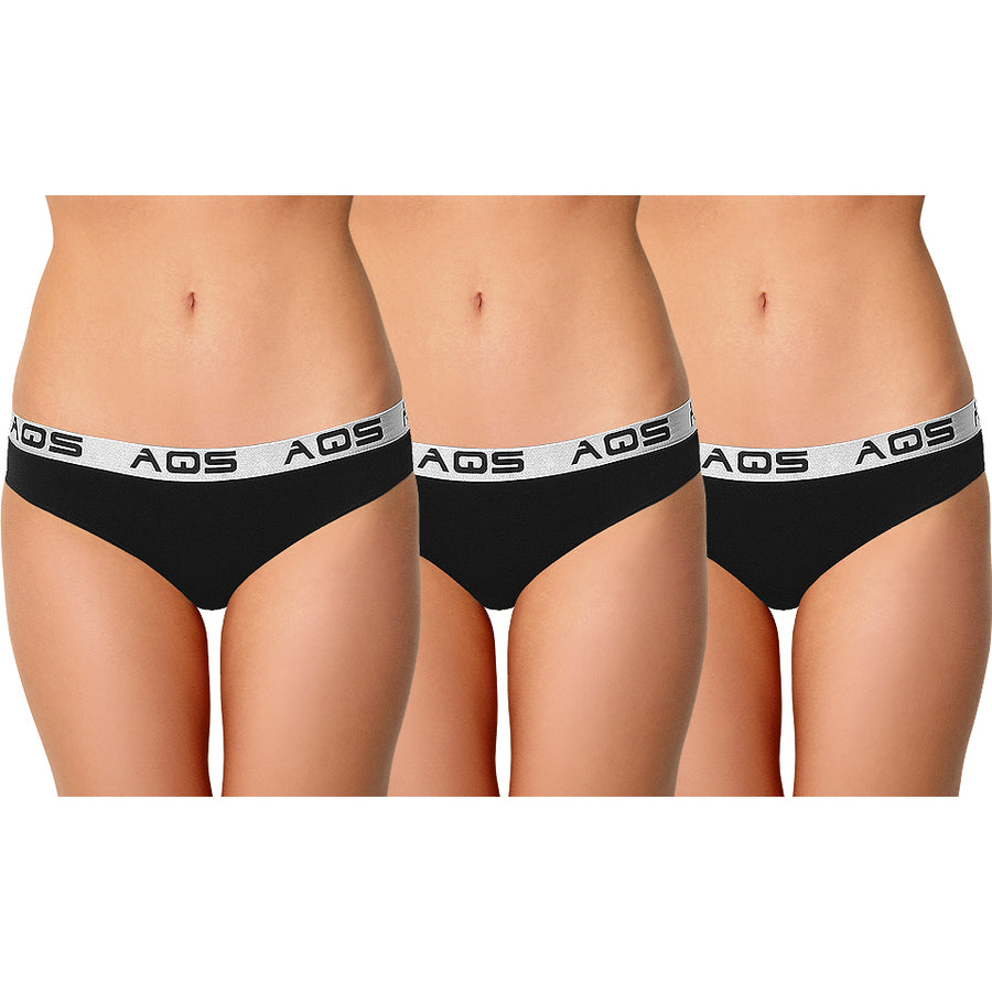 AQS Ladies Black Cotton Bikini Underwear - 3 Pack Image 1