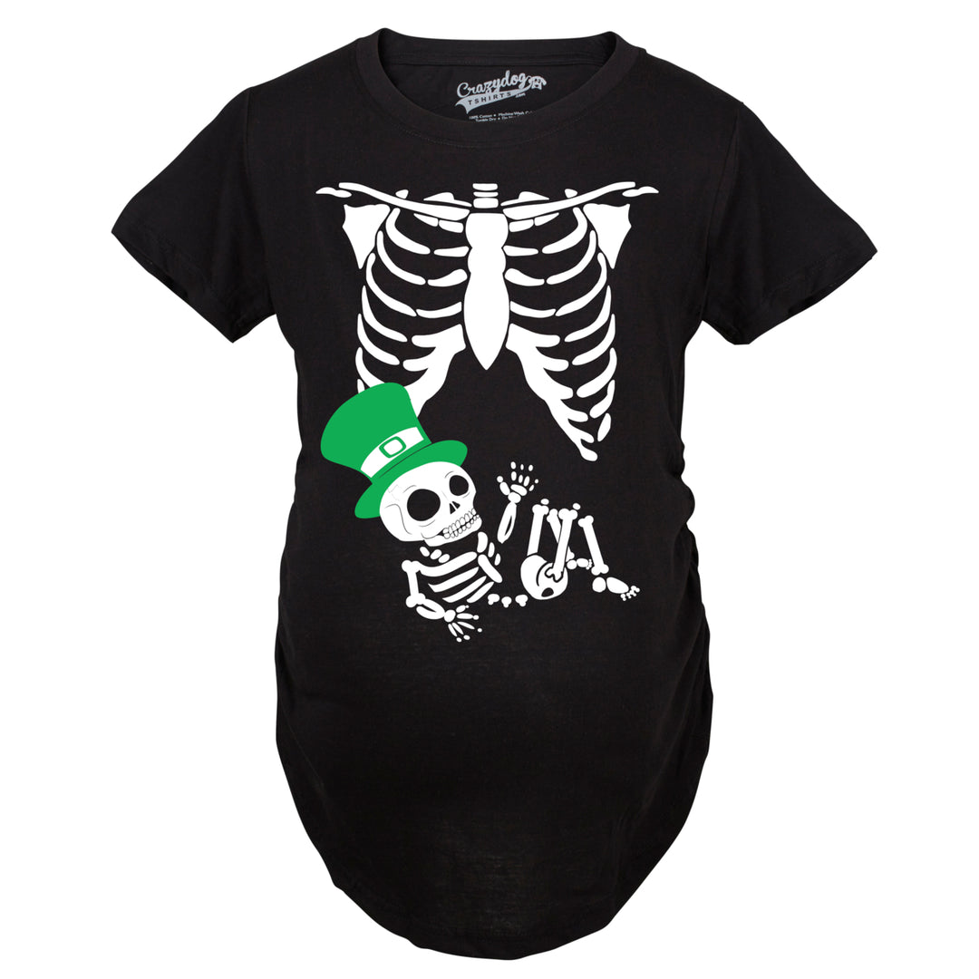 Maternity Leprechaun Skeleton Baby Funny Saint Patricks Day Announcement T Shirt Image 2