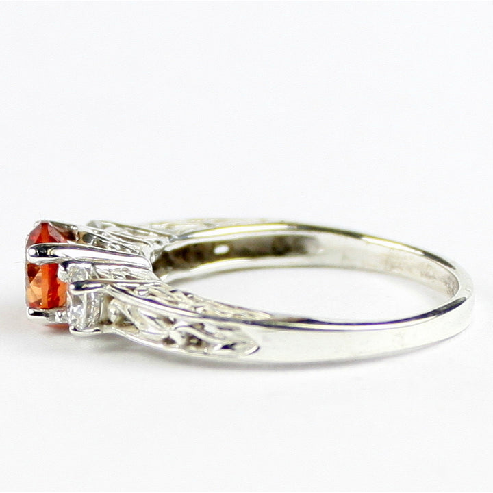 SR254 6mm Created Padparadsha Sapphire w/ Two 4mm CZ Accents 925 Sterling Silver Engagement Ring Image 3