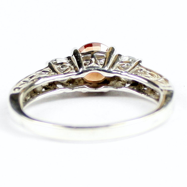 SR254 6mm Created Padparadsha Sapphire w/ Two 4mm CZ Accents 925 Sterling Silver Engagement Ring Image 4