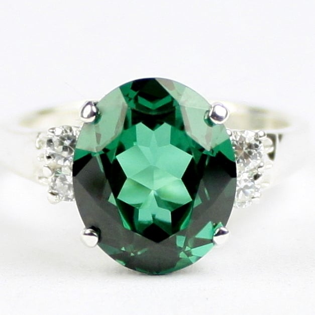 SR244 12x10mm Russian Nanocrystal Emerald 925 Sterling Silver Ring Image 1