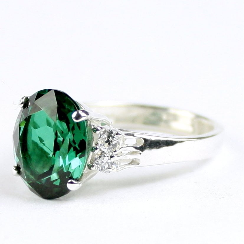 SR244 12x10mm Russian Nanocrystal Emerald 925 Sterling Silver Ring Image 2