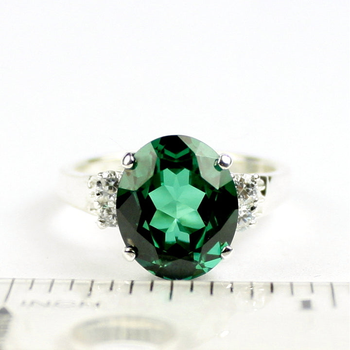 SR244 12x10mm Russian Nanocrystal Emerald 925 Sterling Silver Ring Image 4