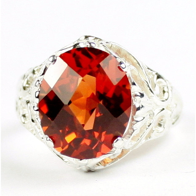 SR114 12x10mm Created Padparadsha Sapphire 925 Sterling Silver Ring Image 1