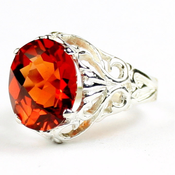 SR114 12x10mm Created Padparadsha Sapphire 925 Sterling Silver Ring Image 2