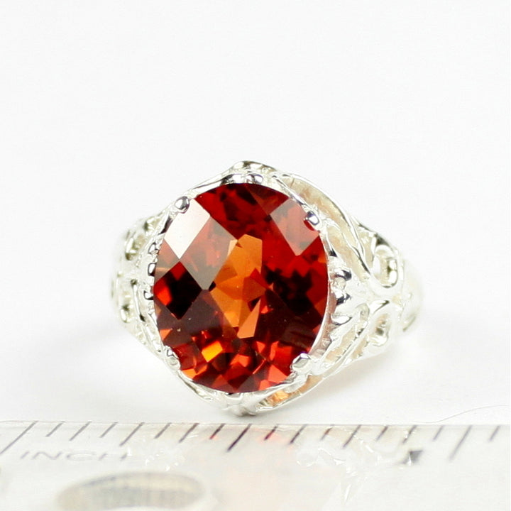 SR114 12x10mm Created Padparadsha Sapphire 925 Sterling Silver Ring Image 4