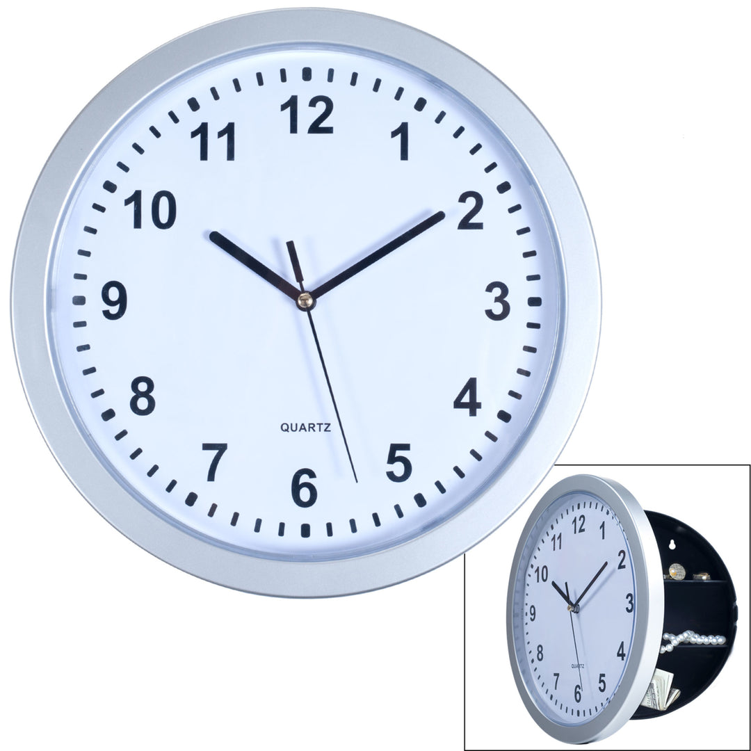 Silver Wall Clock with Hidden Safe - 10 inches by 10 inches Image 2