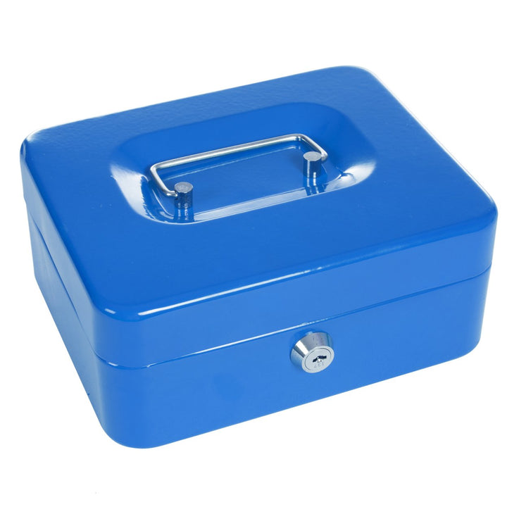 Stalwart 8 Inch Cash Box Blue with Coin Tray Security Lock Two Keys Metal Image 3