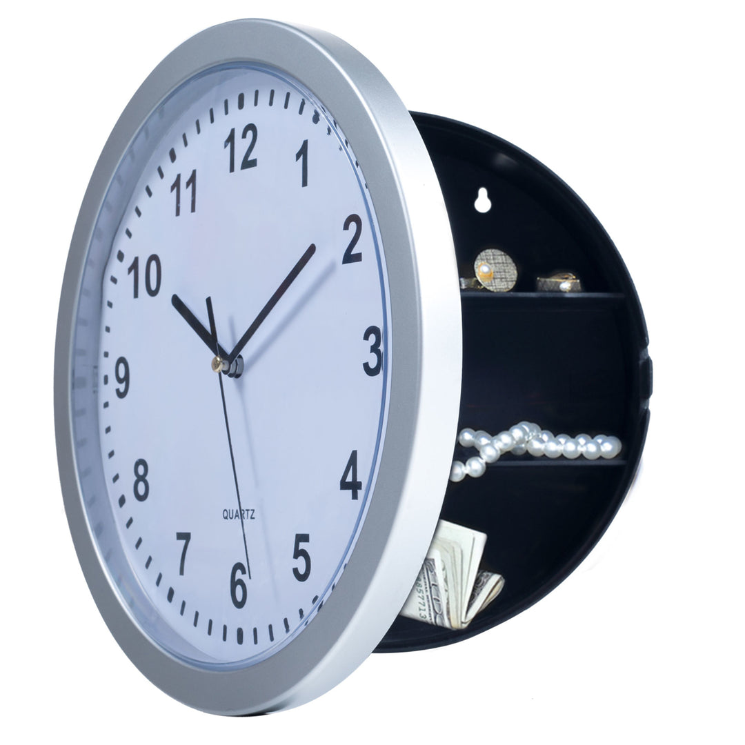 Silver Wall Clock with Hidden Safe - 10 inches by 10 inches Image 4
