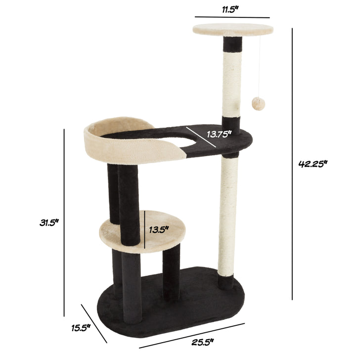 Cat Tree 3 tier 42.25in high with 2 scratching posts Black and Tan by Image 3
