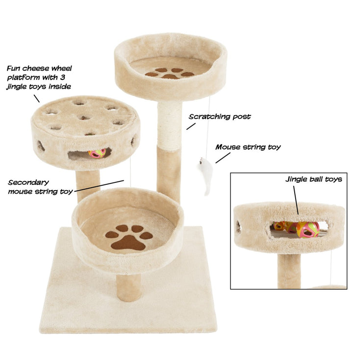 Cat Tree 3 tier 27.5in high 2 hanging toys a 3 ball play area and scr Image 4