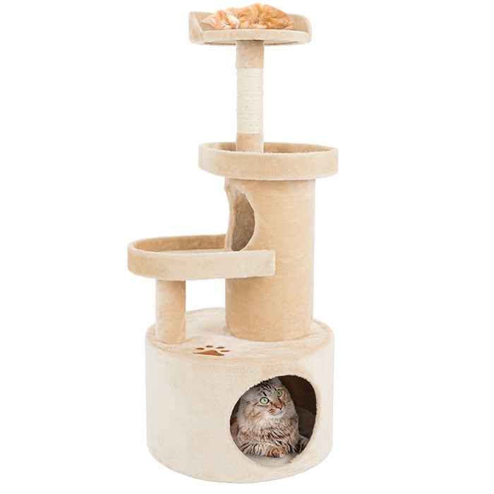 PETMAKER Cat Tree Condo 43in Tan 4 Tier with Tunnel Scratching Post for Cats Image 1