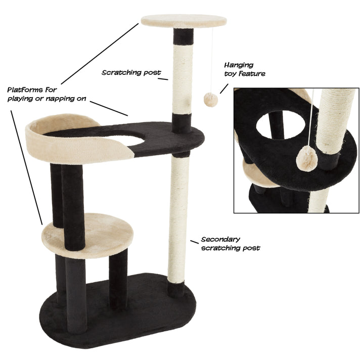 Cat Tree 3 tier 42.25in high with 2 scratching posts Black and Tan by Image 4