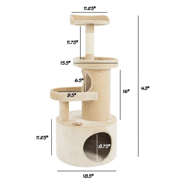 PETMAKER Cat Tree Condo 43in Tan 4 Tier with Tunnel Scratching Post for Cats Image 3