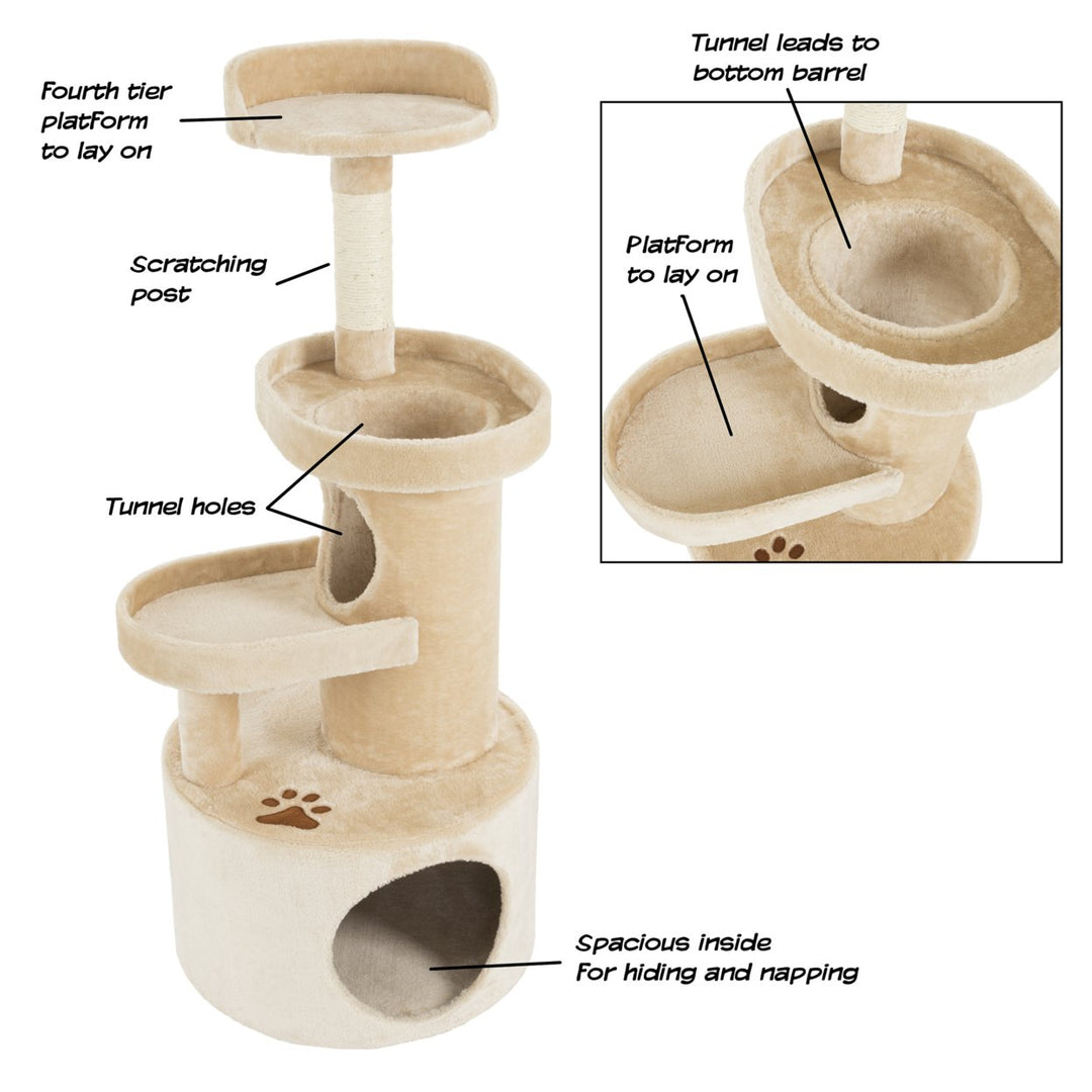 PETMAKER Cat Tree Condo 43in Tan 4 Tier with Tunnel Scratching Post for Cats Image 4