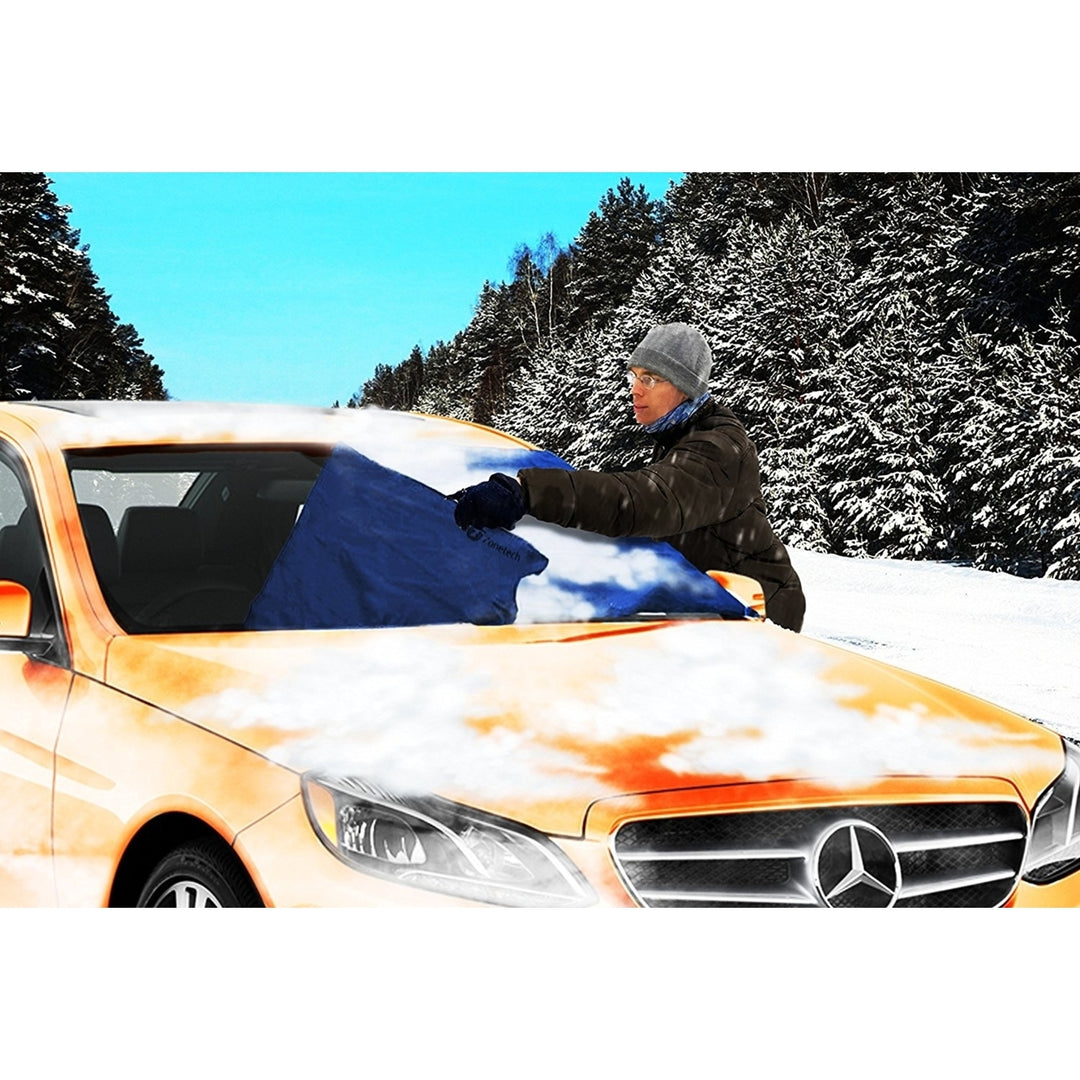 Zone Tech Winter Windshield Car Protector Premium Quality Blue Snow Sleet Ice Cover Self-Included Mesh Storage Bag Image 1