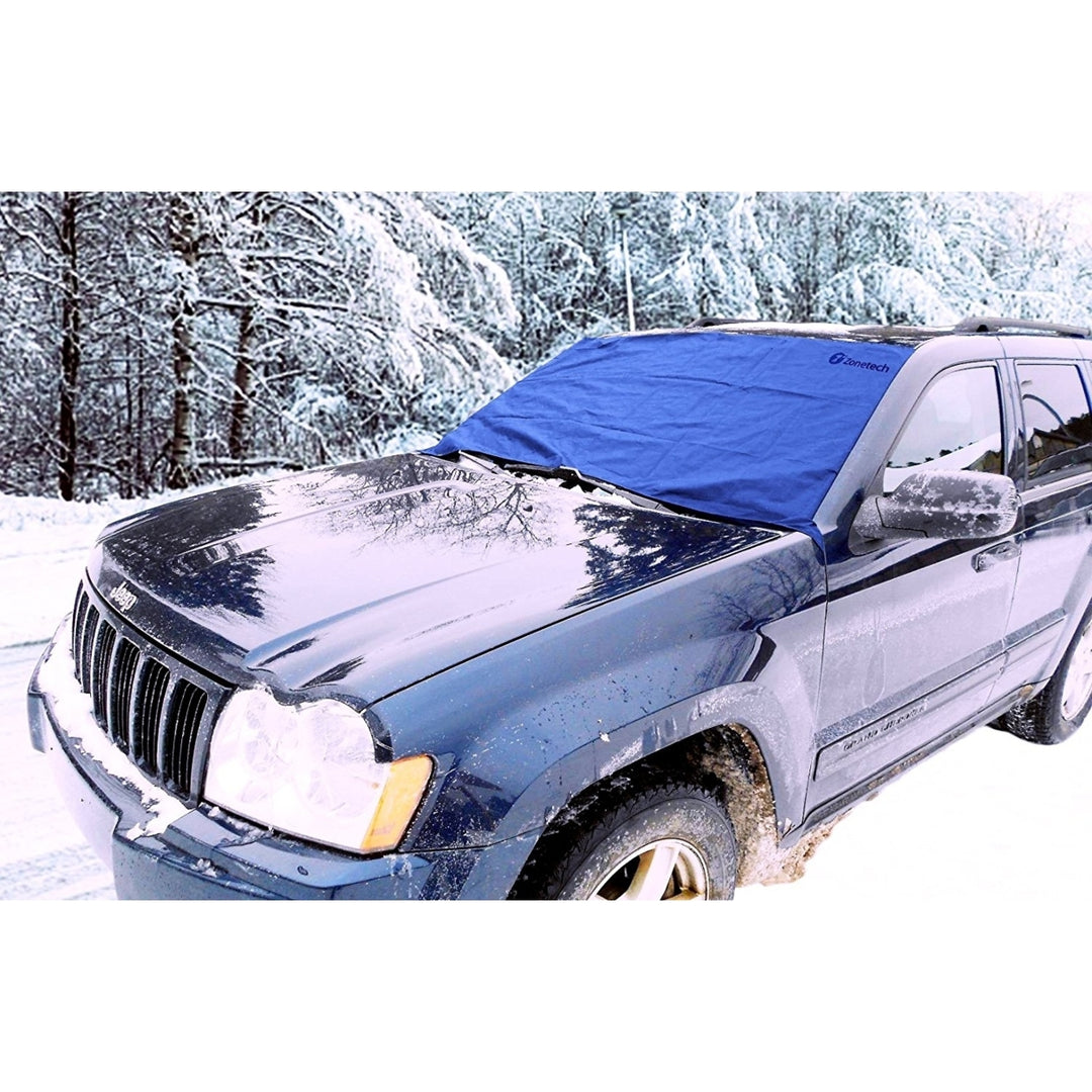 Zone Tech Winter Windshield Car Protector Premium Quality Blue Snow Sleet Ice Cover Self-Included Mesh Storage Bag Image 3