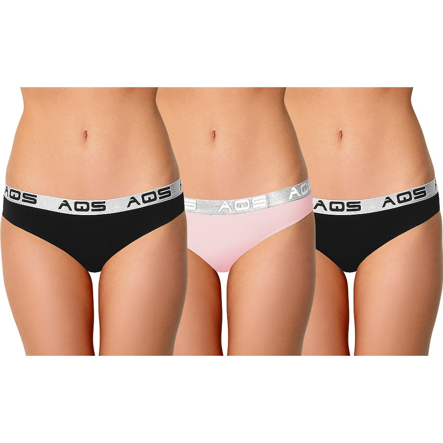 AQS Ladies Black/Pink Cotton Bikini Underwear - 3 Pack Image 1