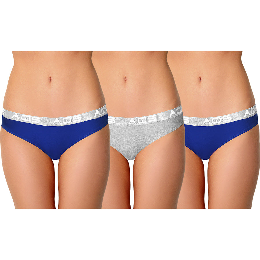 AQS Ladies Dark Blue/Grey Cotton Bikini Underwear - 3 Pack Image 1
