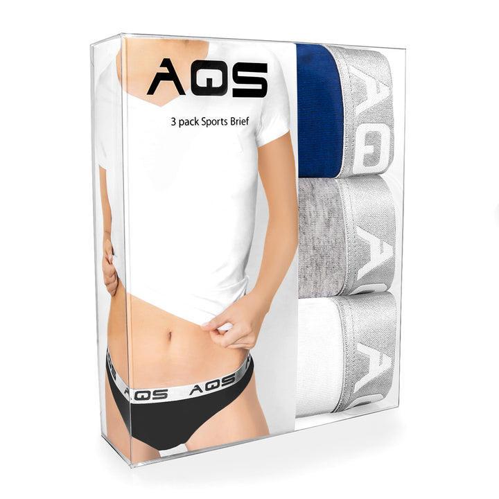 AQS Ladies White/Grey/Dark Blue Cotton Bikini Underwear - 3 Pack Image 4