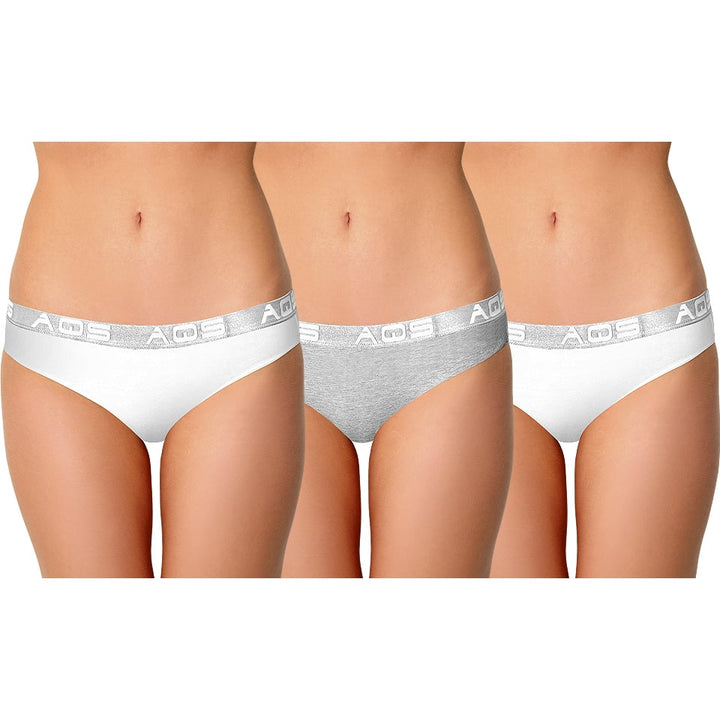 AQS Ladies White/Grey Cotton Bikini Underwear - 3 Pack Three-pack of womens Image 1