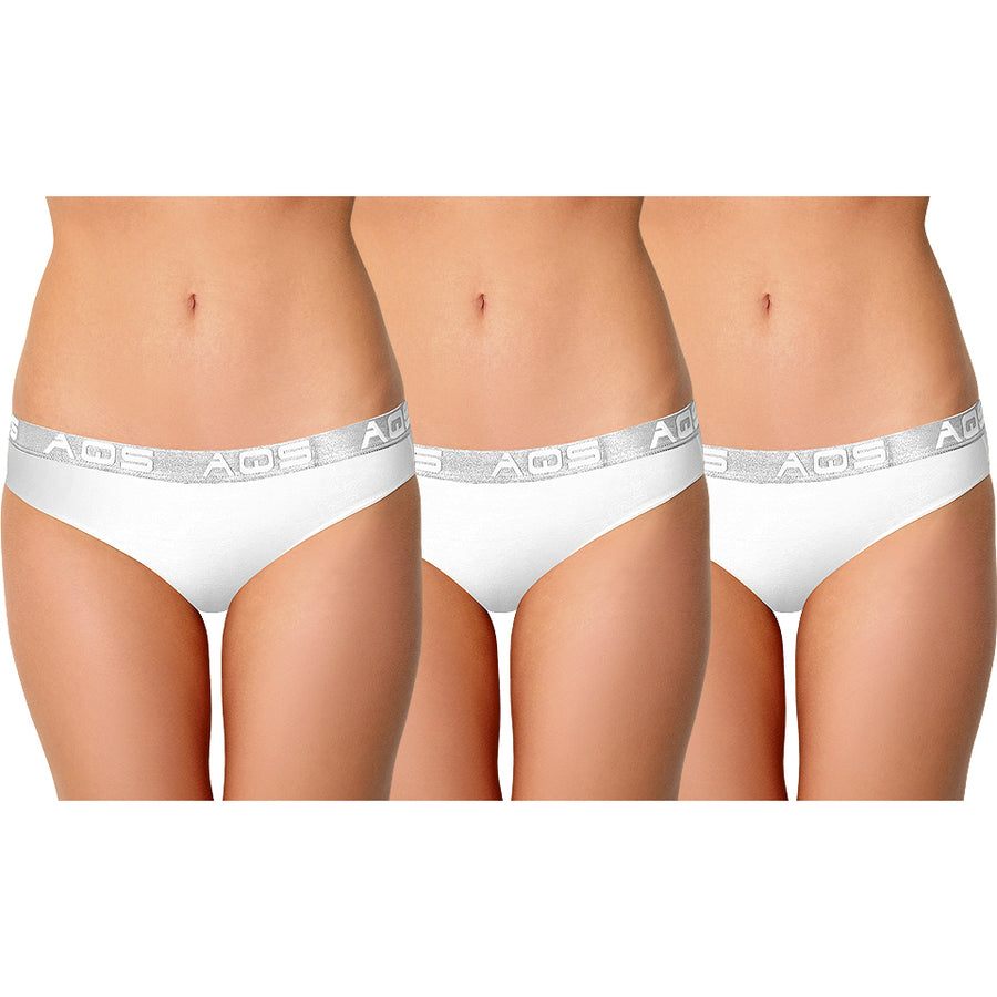 AQS Ladies White Cotton Bikini Underwear - 3 Pack Image 1