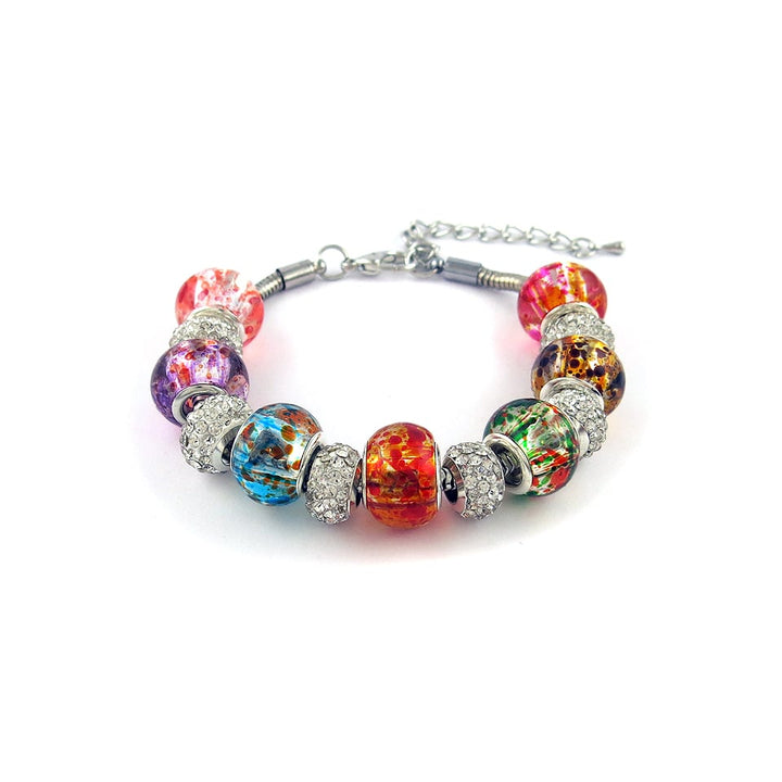 Genuine Murano Glass Swarovski Crystal Charm Bracelet 18K White Gold 7.5" 6 Styles Image 1