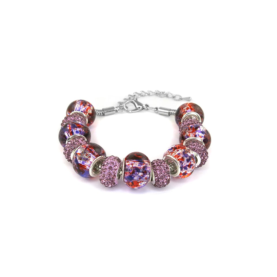 Genuine Murano Glass Swarovski Crystal Charm Bracelet 18K White Gold 7.5" 6 Styles Image 1