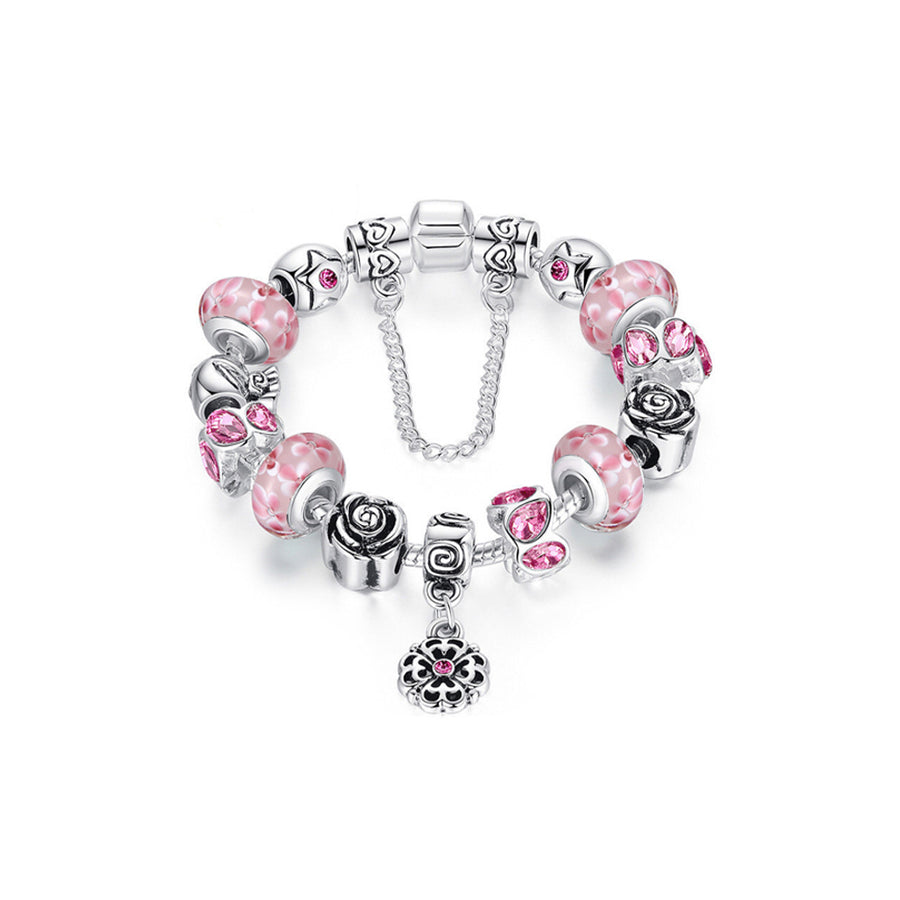 Pink Genuine Murano Glass And Swarovski Elements Crystal Charm Bracelet Image 1