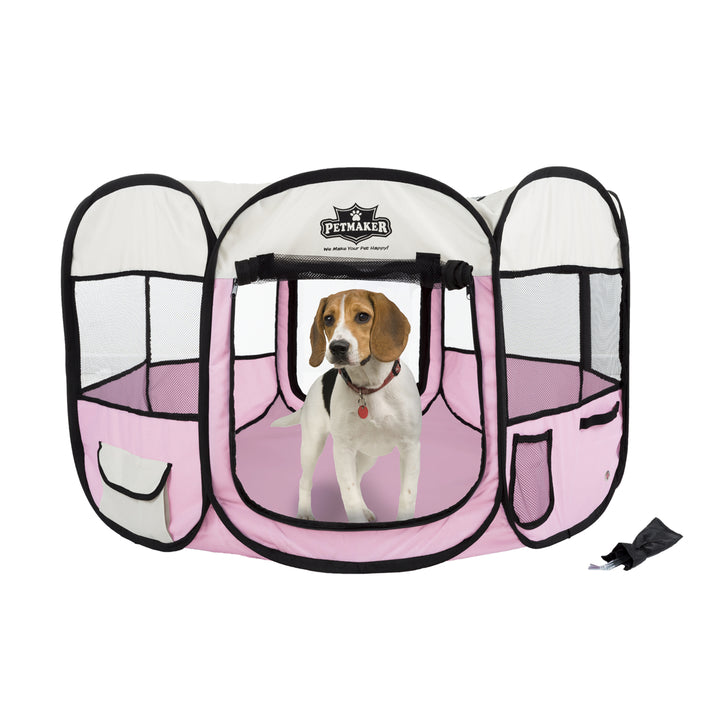 Portable Pop Up Pet Play Pen with carrying bag 38in diameter 24in Pink by PETMAKER Image 3