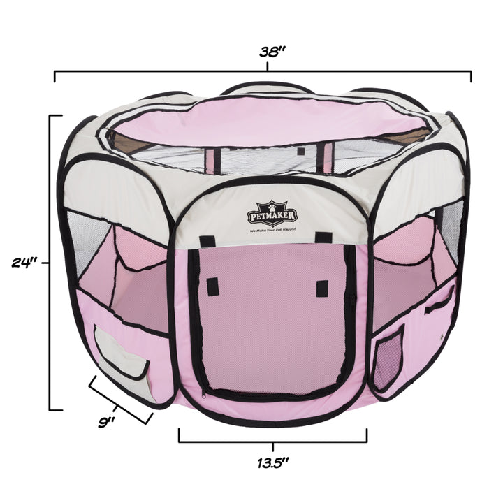 Portable Pop Up Pet Play Pen with carrying bag 38in diameter 24in Pink by PETMAKER Image 4
