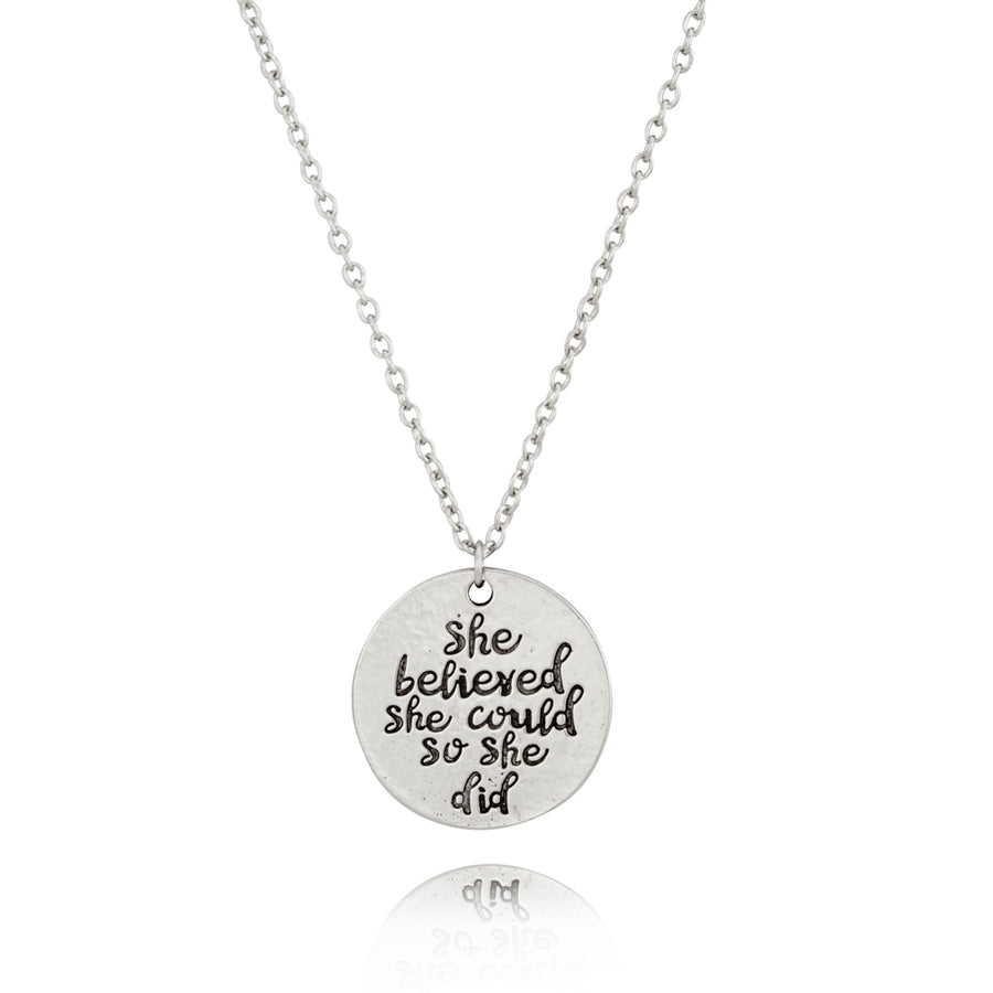 Engraved "She Believed She Could So She Did" Inspirational Necklace Image 1