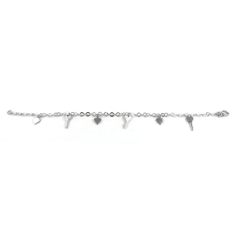 Sterling Silver Key to My Heart Charm Anklet Image 1