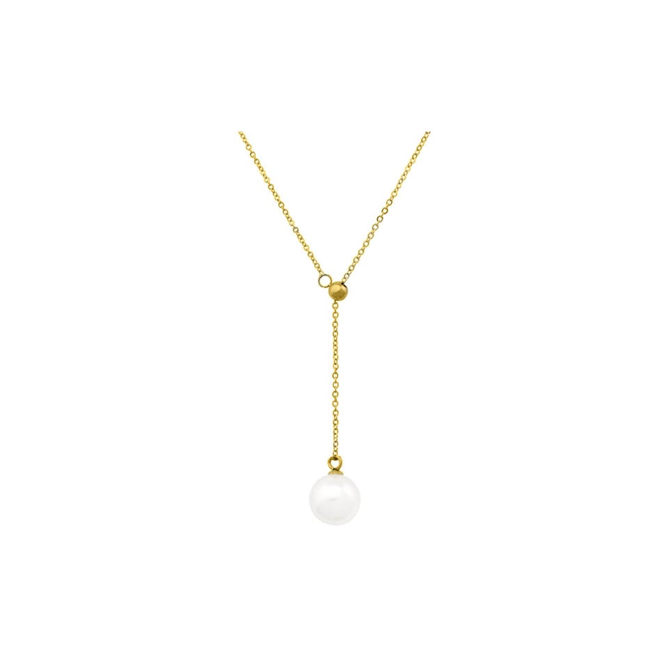 18k Gold Plated Freshwater Pearl Y Drop Necklace in White Yellow Rose Gold Image 1