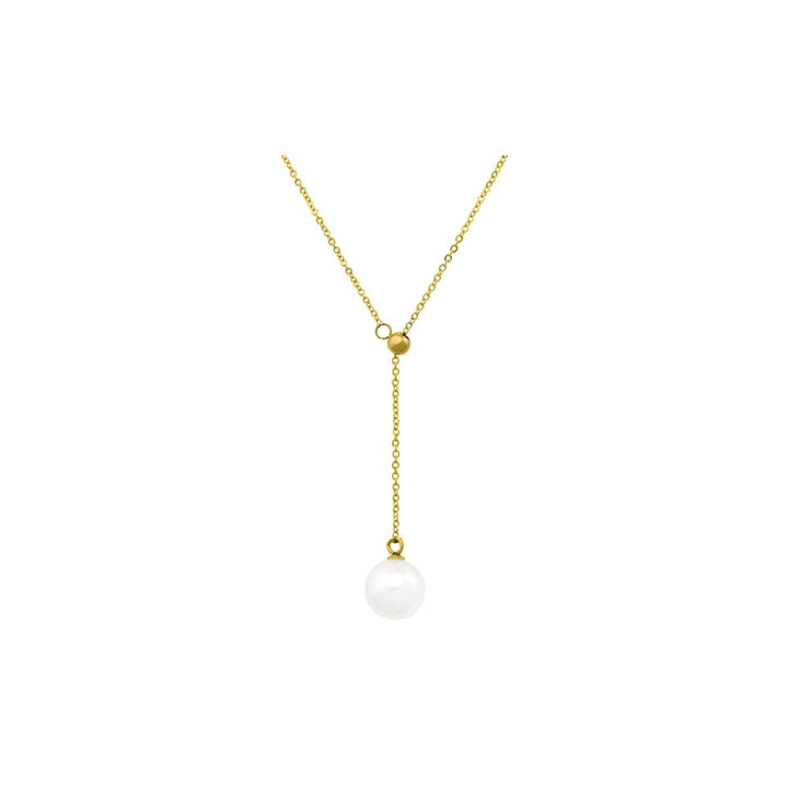 18k Gold Plated Freshwater Pearl Y Drop Necklace in White Yellow Rose Gold Image 1