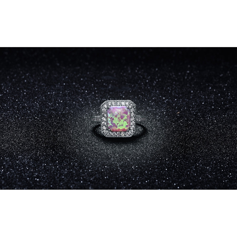 Pink Fire Opal Halo Ring in 18K White Gold Image 1