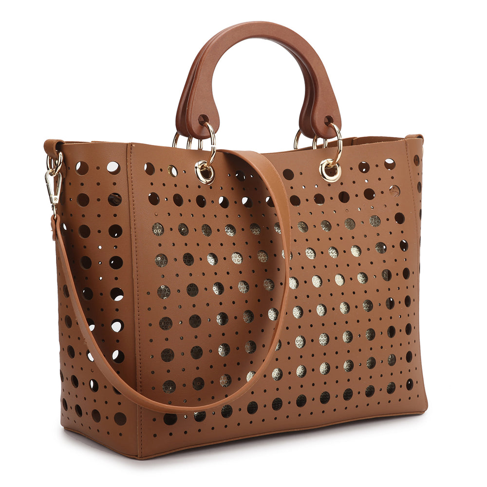 Dasein Faux Leather Wooden Handle Tote with Sequins Image 2