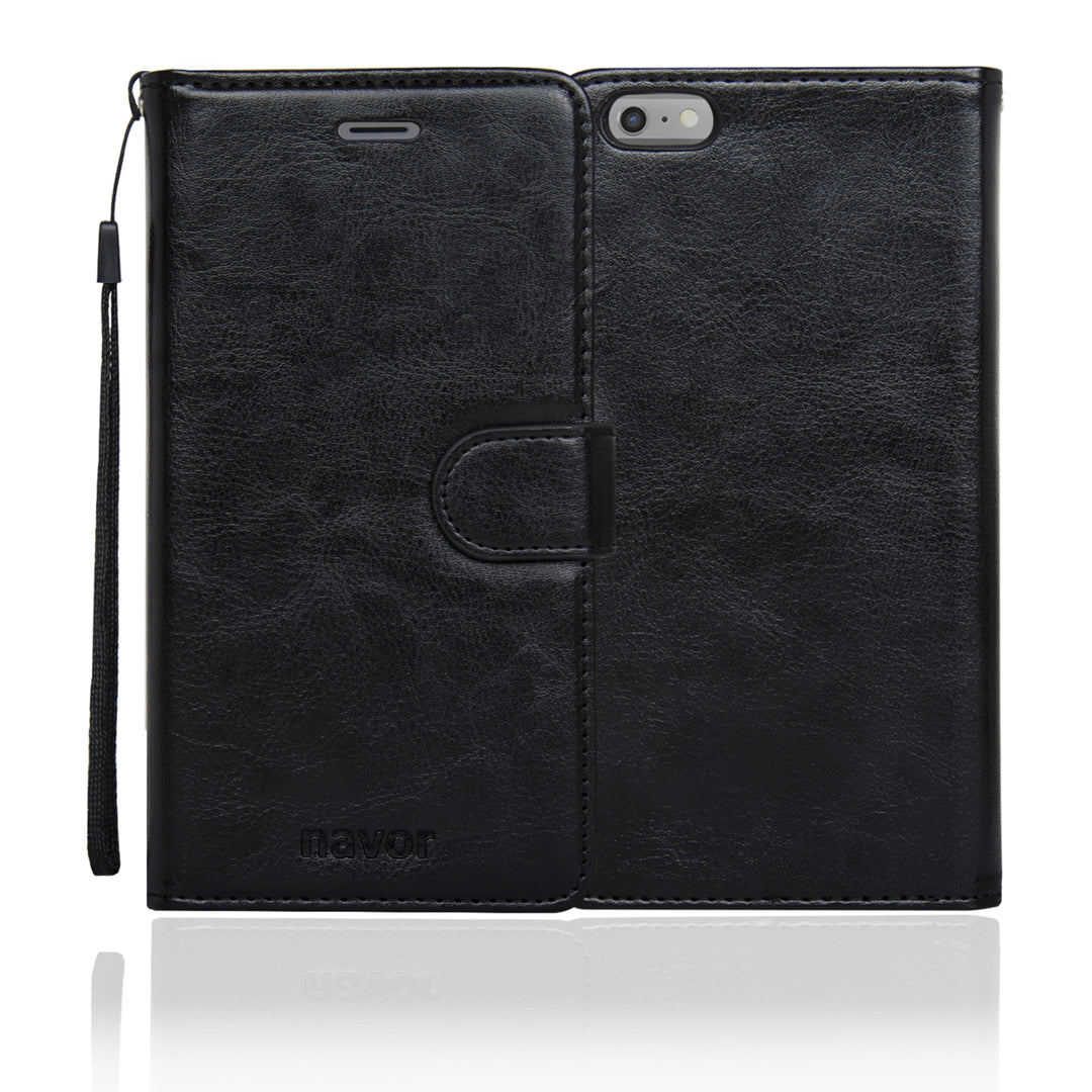 iPhone 6 Plus Premium Synthetic Leather Folio Wallet Case (Black) IP6P Image 2